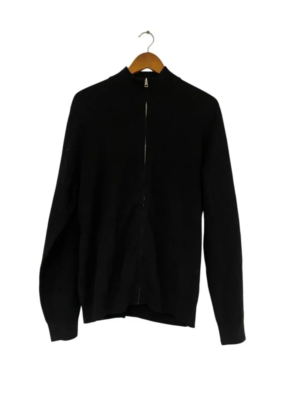 Zara Mens Cotton Knit Cardigan sweater M Black mock Neck Zip Up  6674/316 NWT